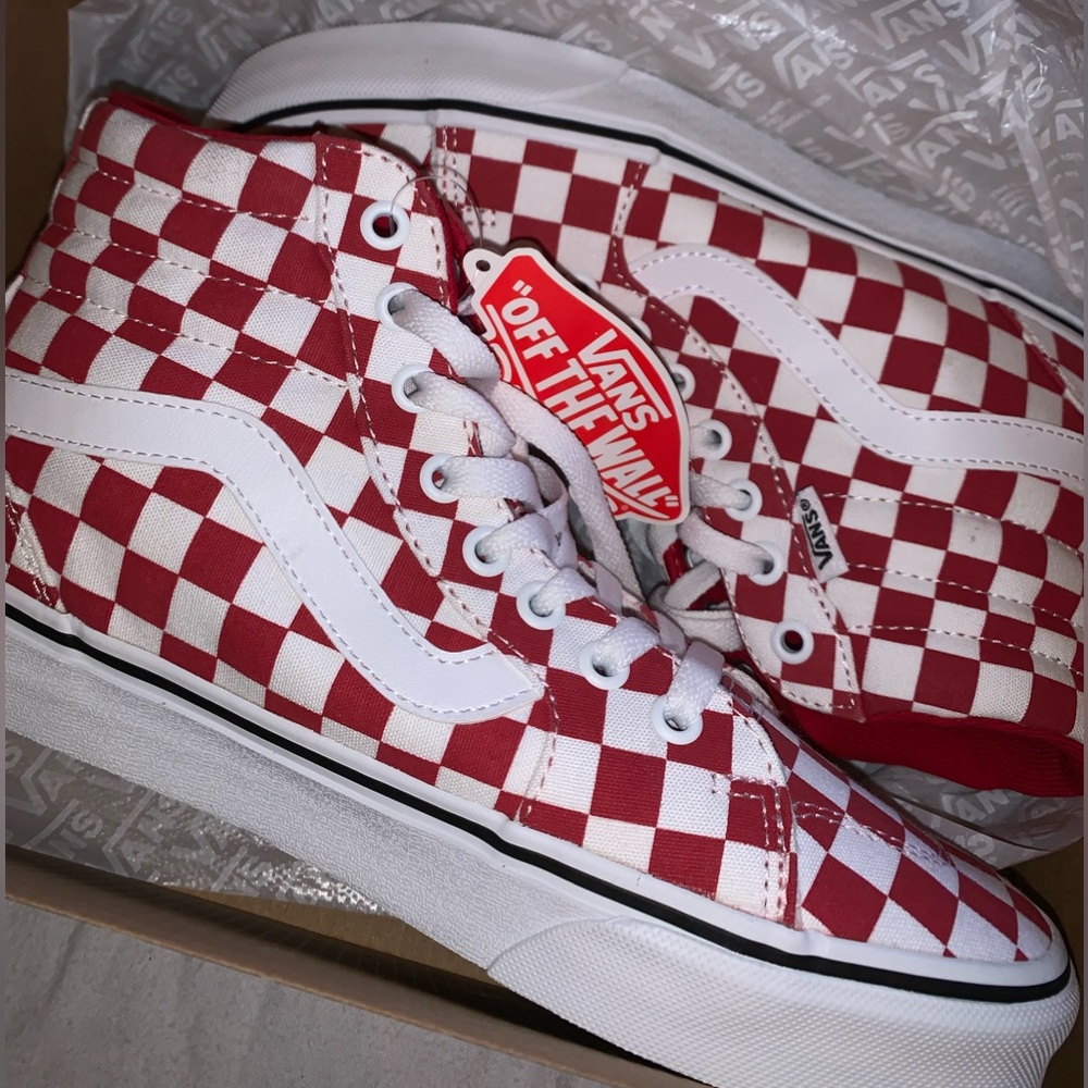 VANS Red Checkered High Tops